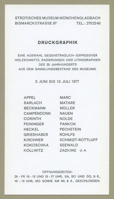 Druckgraphik. Eine Auswahl gegenständlich-expressiver Holzschnitte, Radierungen und Lithographien des 20. Jahrhunderts aus dem Sammlungsbestand des Museums